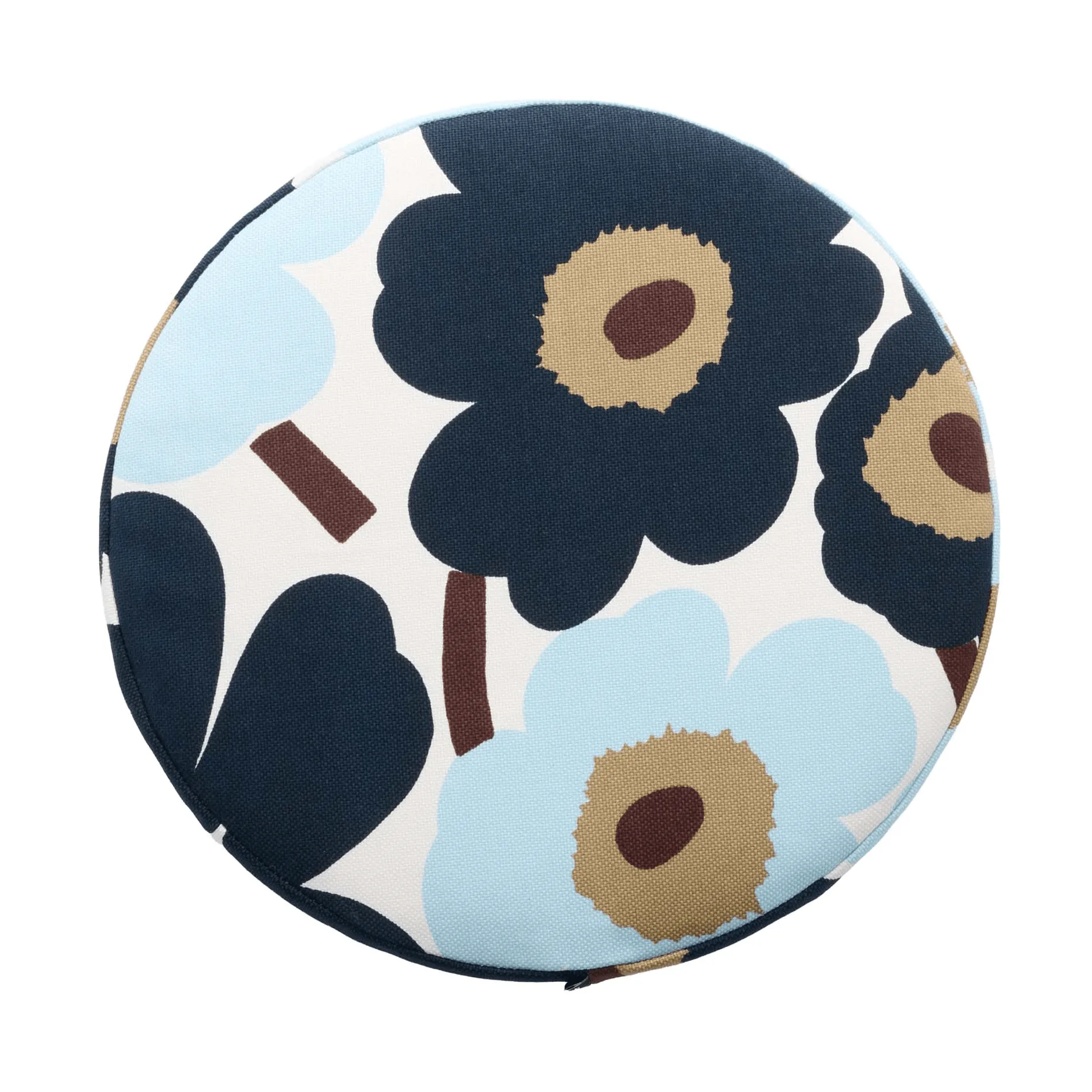 Pieni unikko almofada de assento redonda, White-blueberry-cold blue-dark brown Marimekko