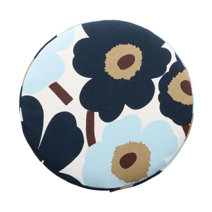 Pieni unikko almofada de assento redonda - White-blueberry-cold blue-dark brown - Marimekko