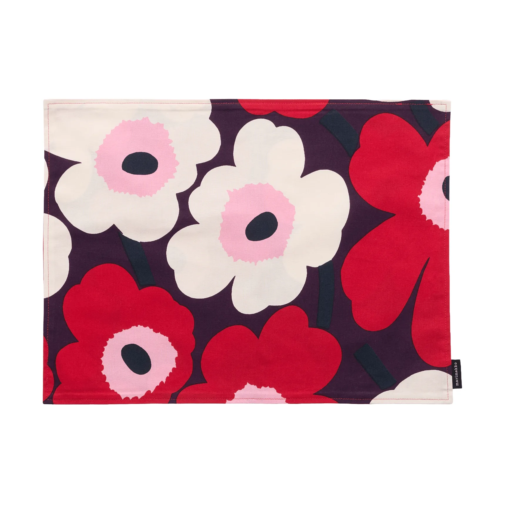 Pieni Unikko tapete de escova em acrílico, Plum-cranberry-off white-rose Marimekko