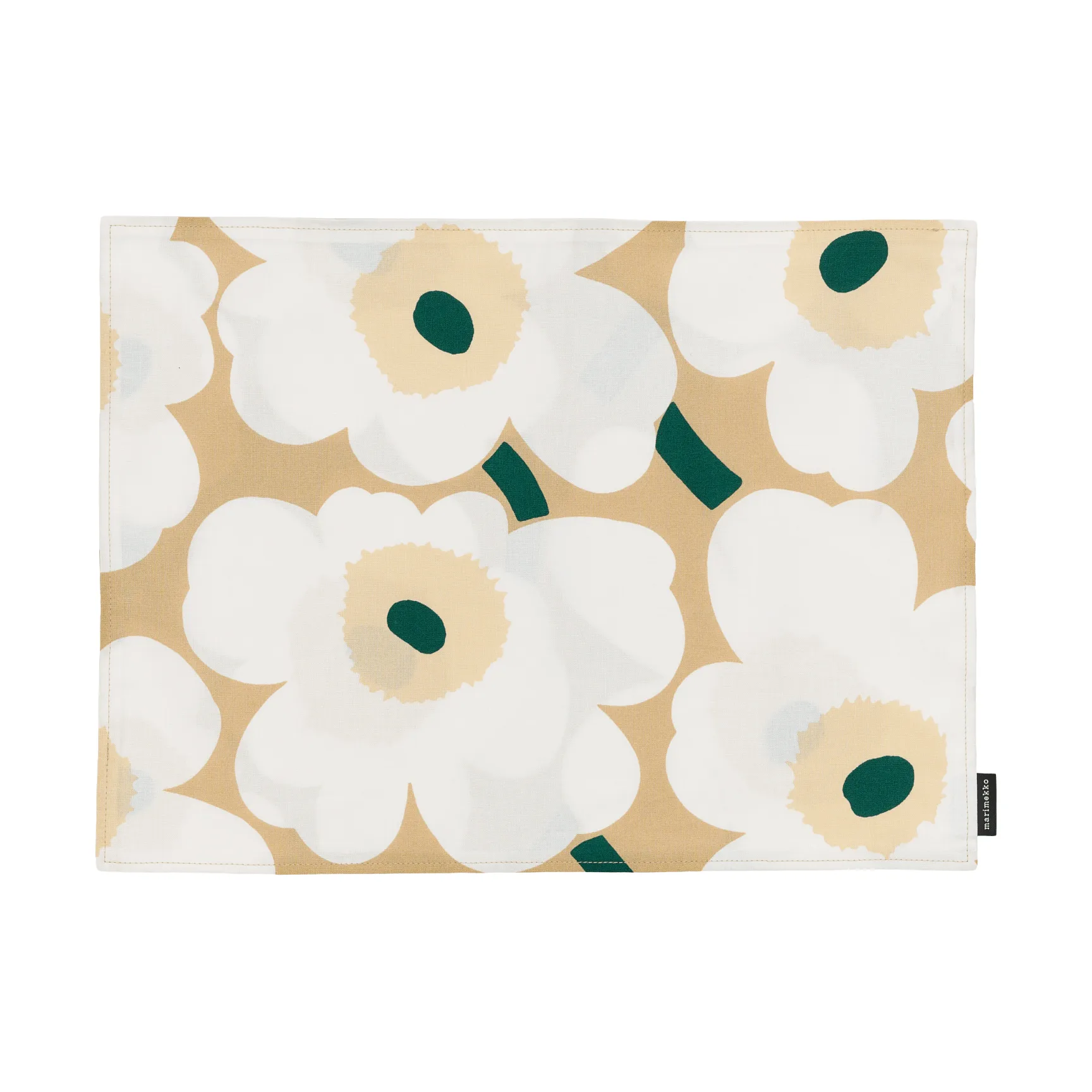 Pieni Unikko tapete de escova em acrílico, Sand-white-hay-emerald Marimekko