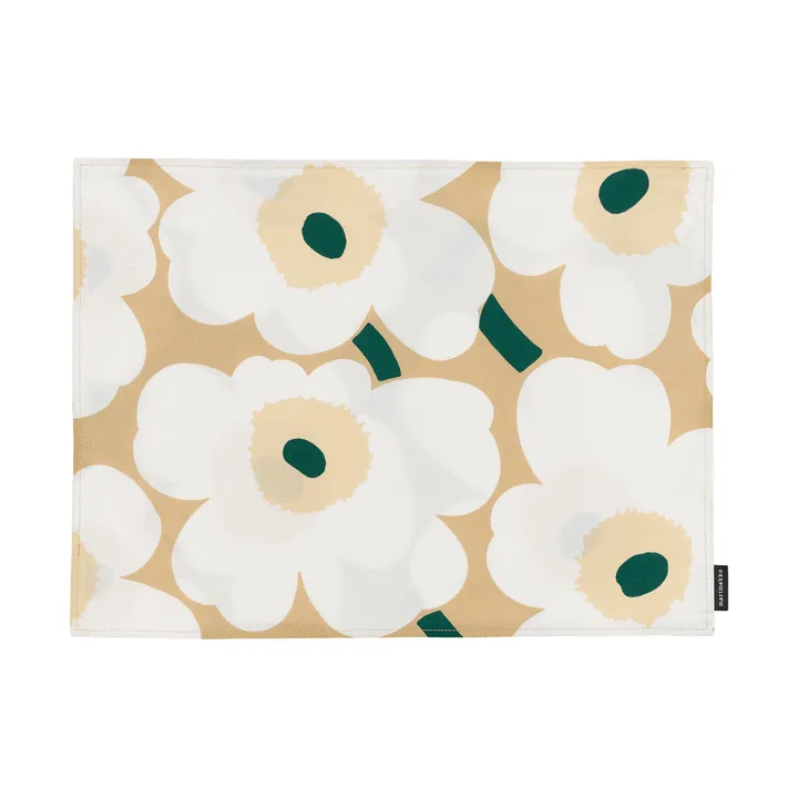 Pieni Unikko tapete de escova em acrílico - Sand-white-hay-emerald - Marimekko