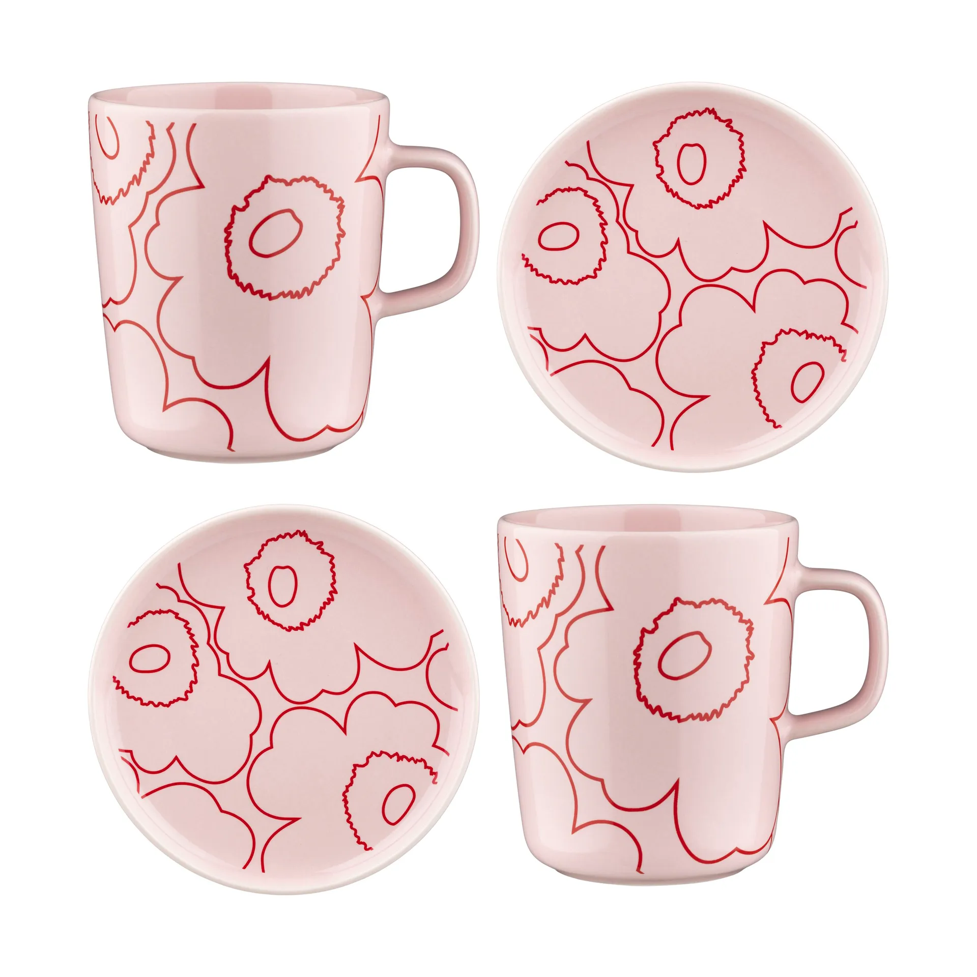 Piirto Unikko Oiva chávena 25 cl e pires Ø13,5 cm 4 peças, Rosa Marimekko