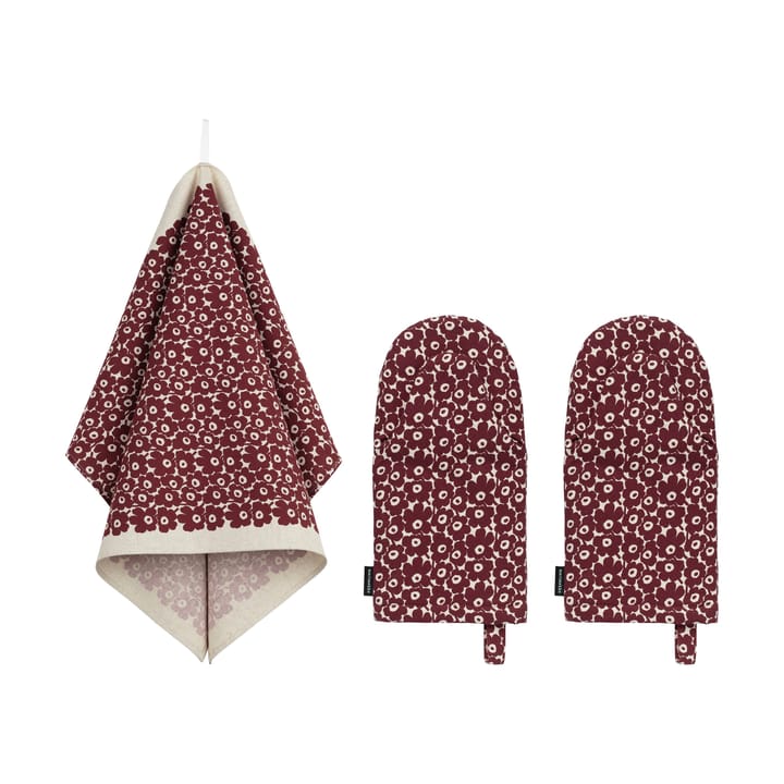 Pikkuinen Unikko conjunto de cozinha 3 peças - Linho-borgonha - Marimekko