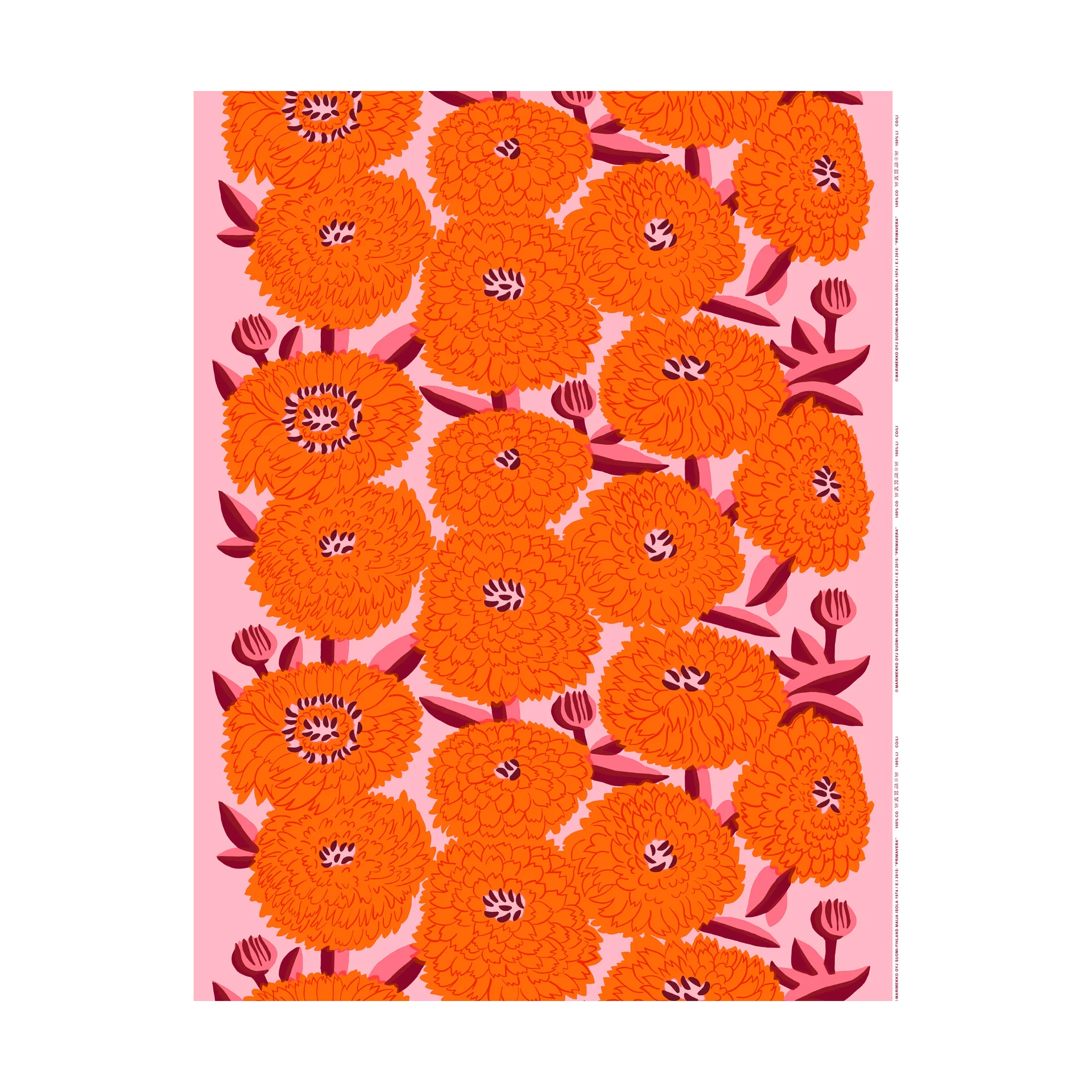 Primavera tecido, Rosa claro-laranja-vermelho vinho Marimekko