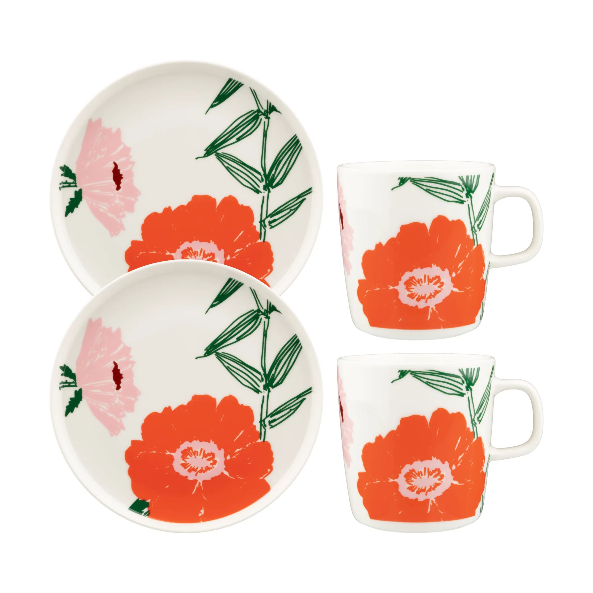 Puutarhakutsut conjunto de pequeno-almoço  4 peças, Branco-verde-laranja Marimekko
