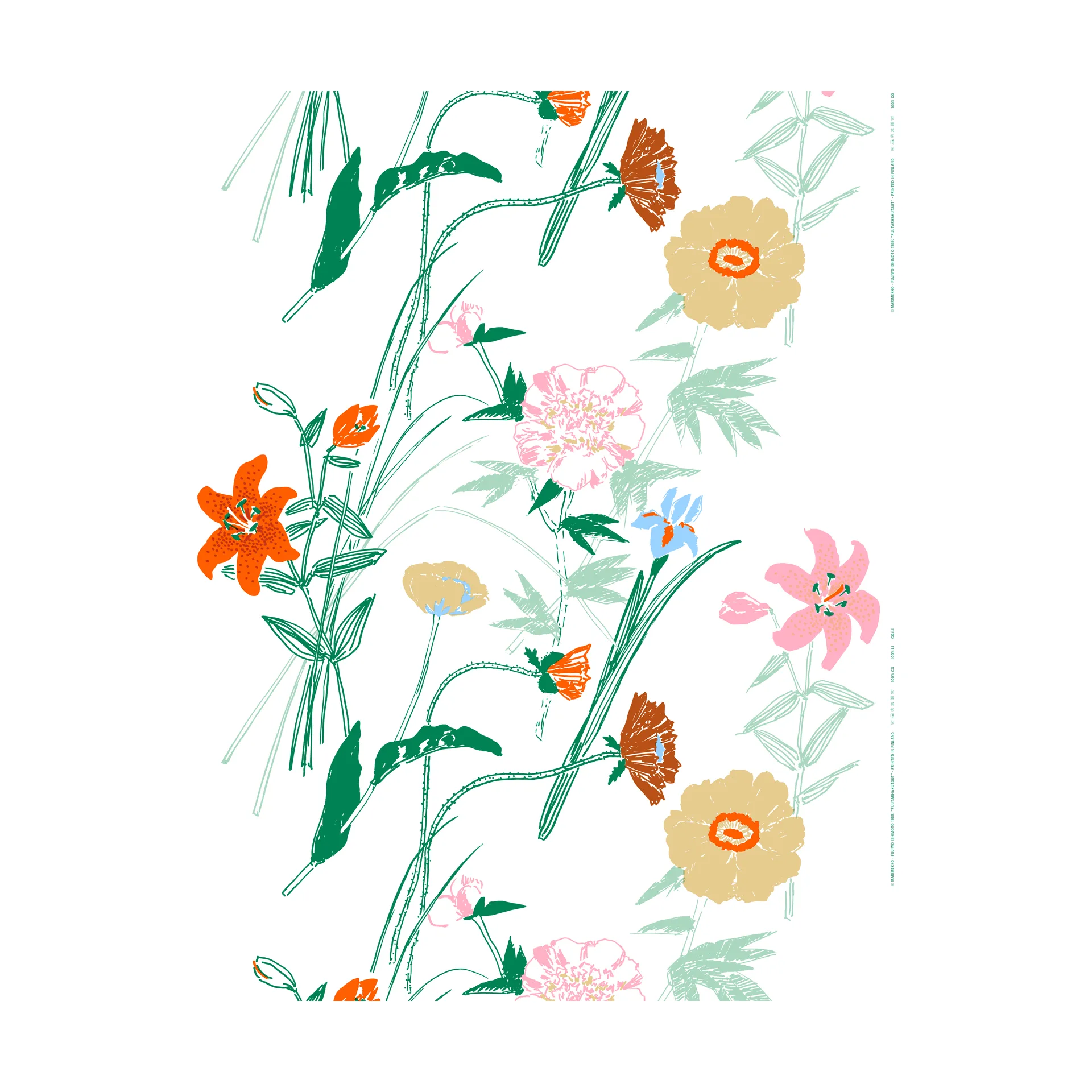 Puutarhakutsut tecido de algodão , Branco-verde-laranja Marimekko