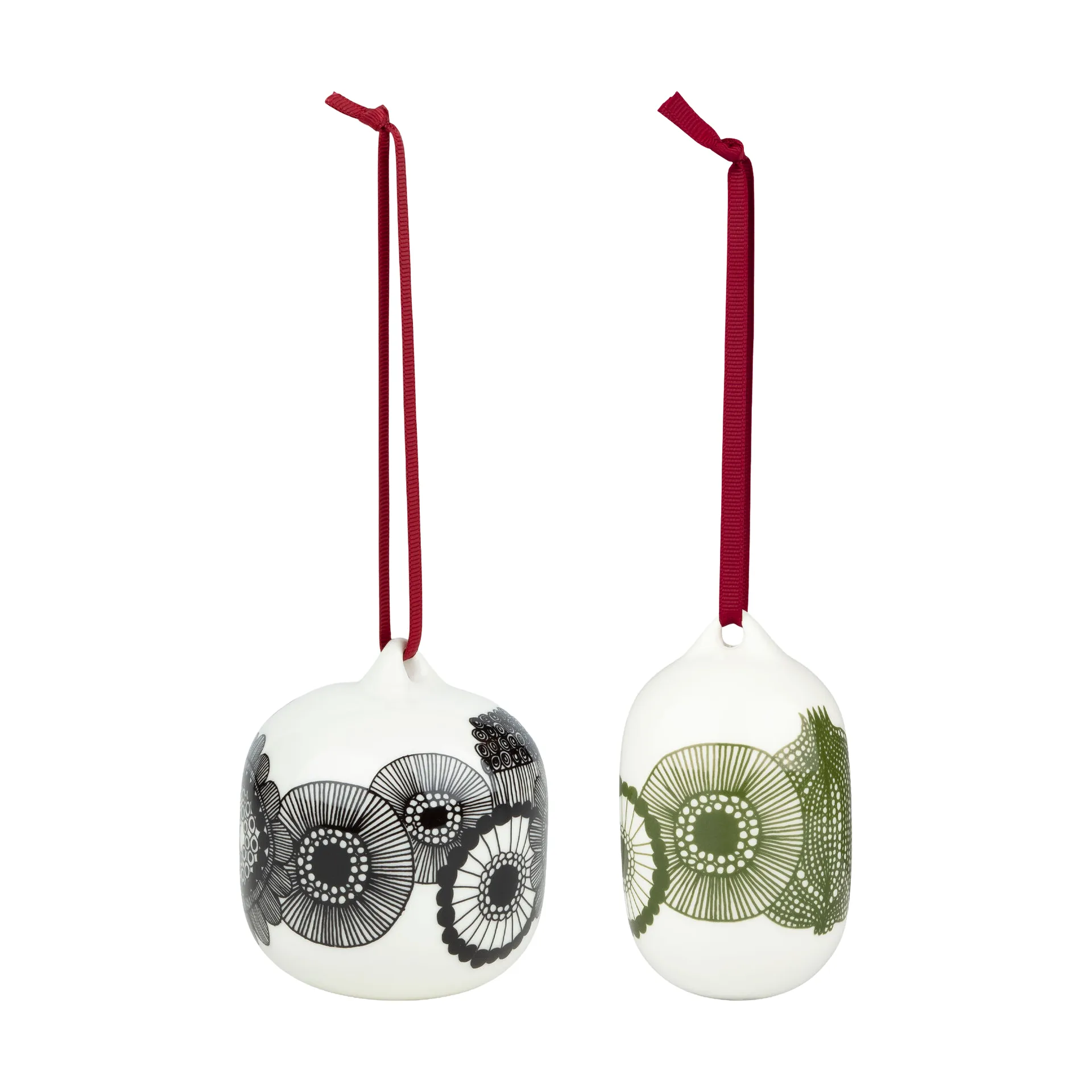 Siirtolapuutarha bolas de Natal 2025 2 peças, Branco-preto-verde Marimekko