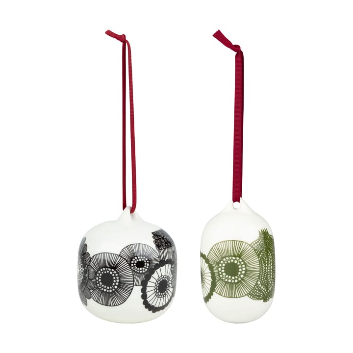 Siirtolapuutarha bolas de Natal 2025 2 peças - Branco-preto-verde - Marimekko