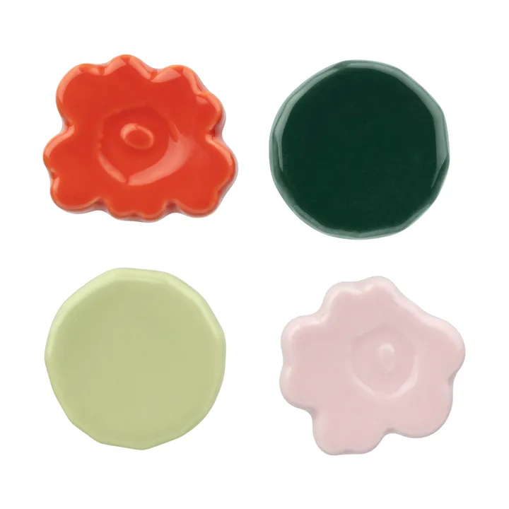 Suportes para pauzinhos Unikko & Kivet, conjunto de 4 peças - Rosa – pera – vermelho – verde escuro - Marimekko