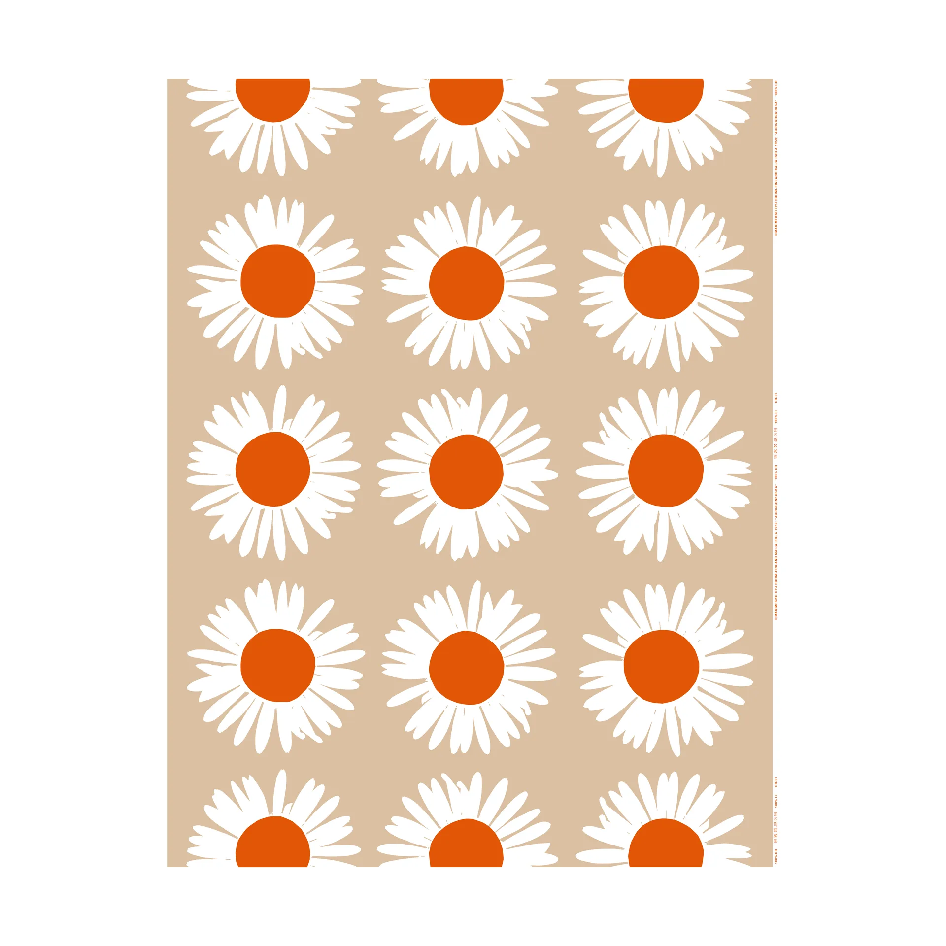 Tecido Auringonkukka para exteriores, Beige-Off white-tomato red Marimekko