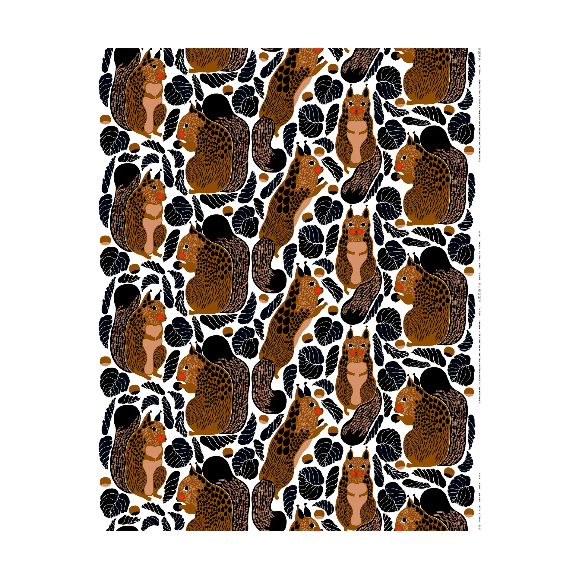 Tecido de algodão Kurre, White-brown-black-red Marimekko