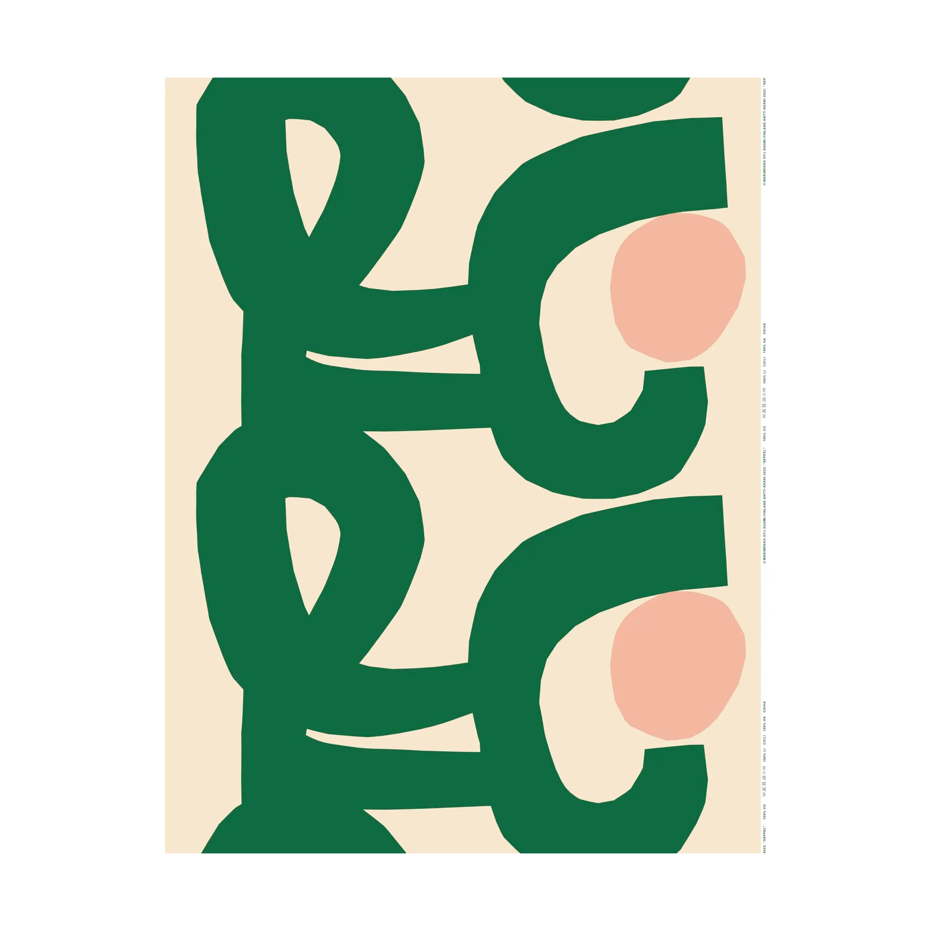 Tecido de algodão Seppel, Off white-green-l. red Marimekko