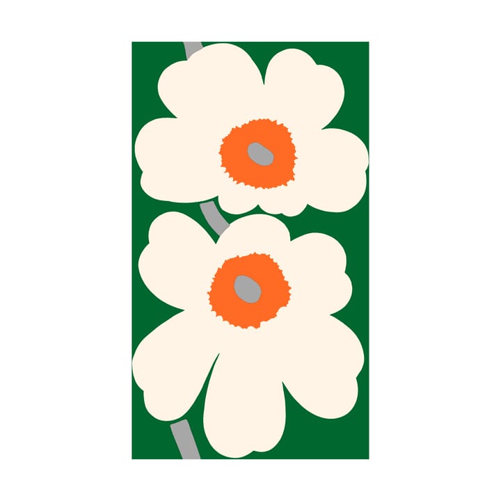 Tecido de cetim de algodão Unikko 60° Aniversário, Green-off white-orange Marimekko