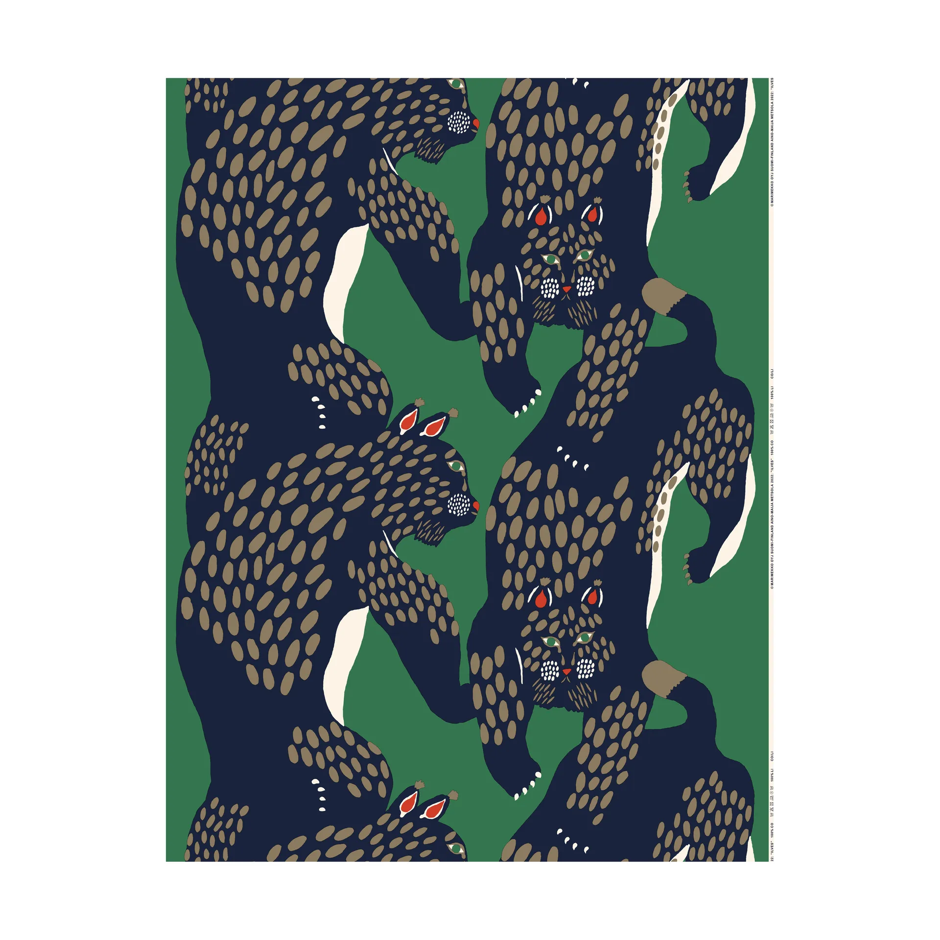 Tecido de panamá Ilves , Green-blue-light brown Marimekko
