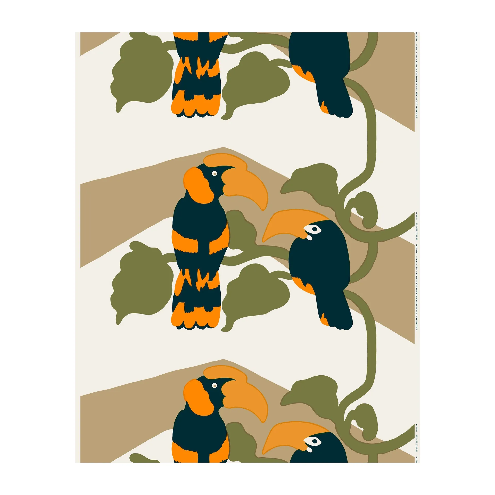 Tecido Pepe, Branco sujo-castanho-laranja Marimekko