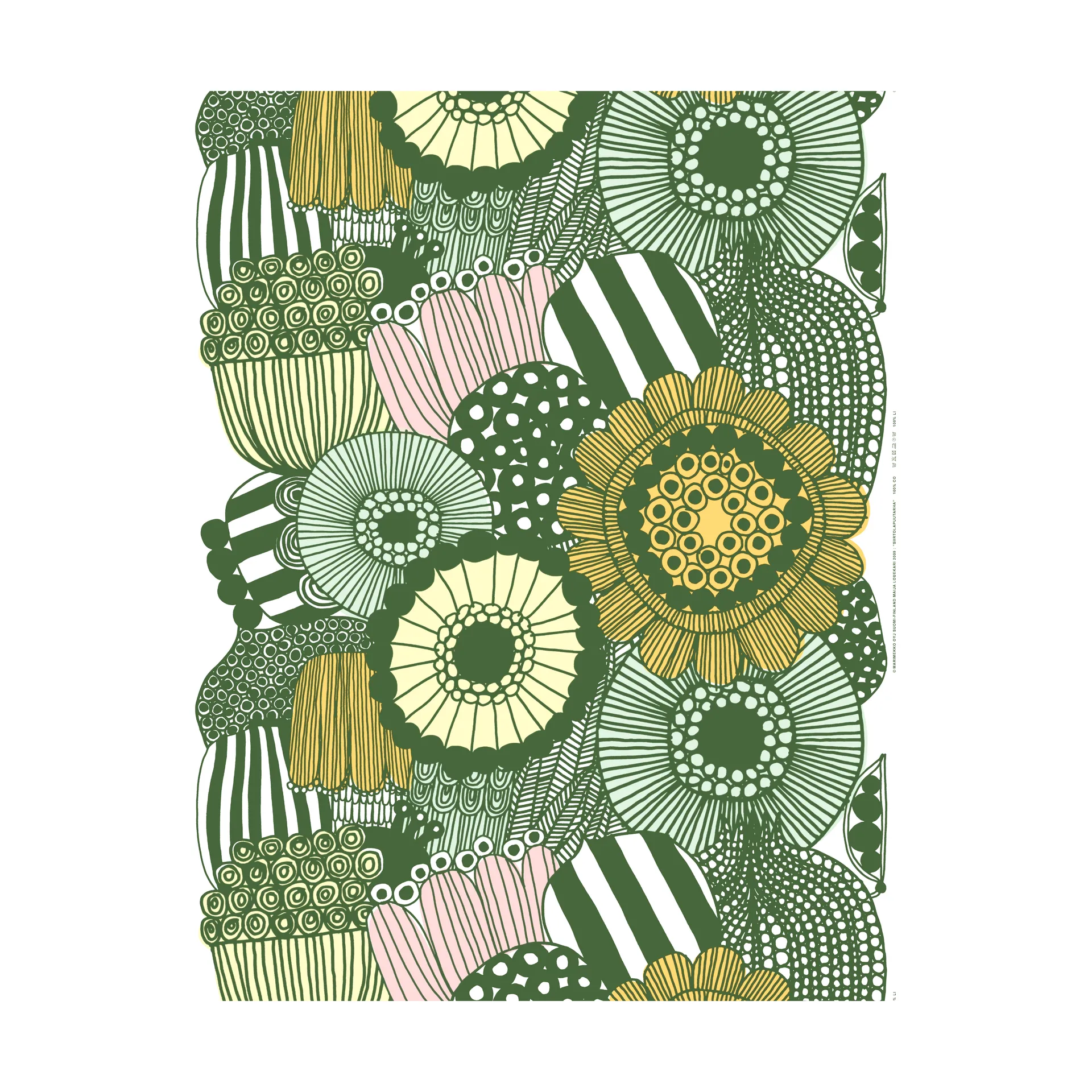 Tecido Siirtolapuutarha, White-green-light yellow-orange Marimekko