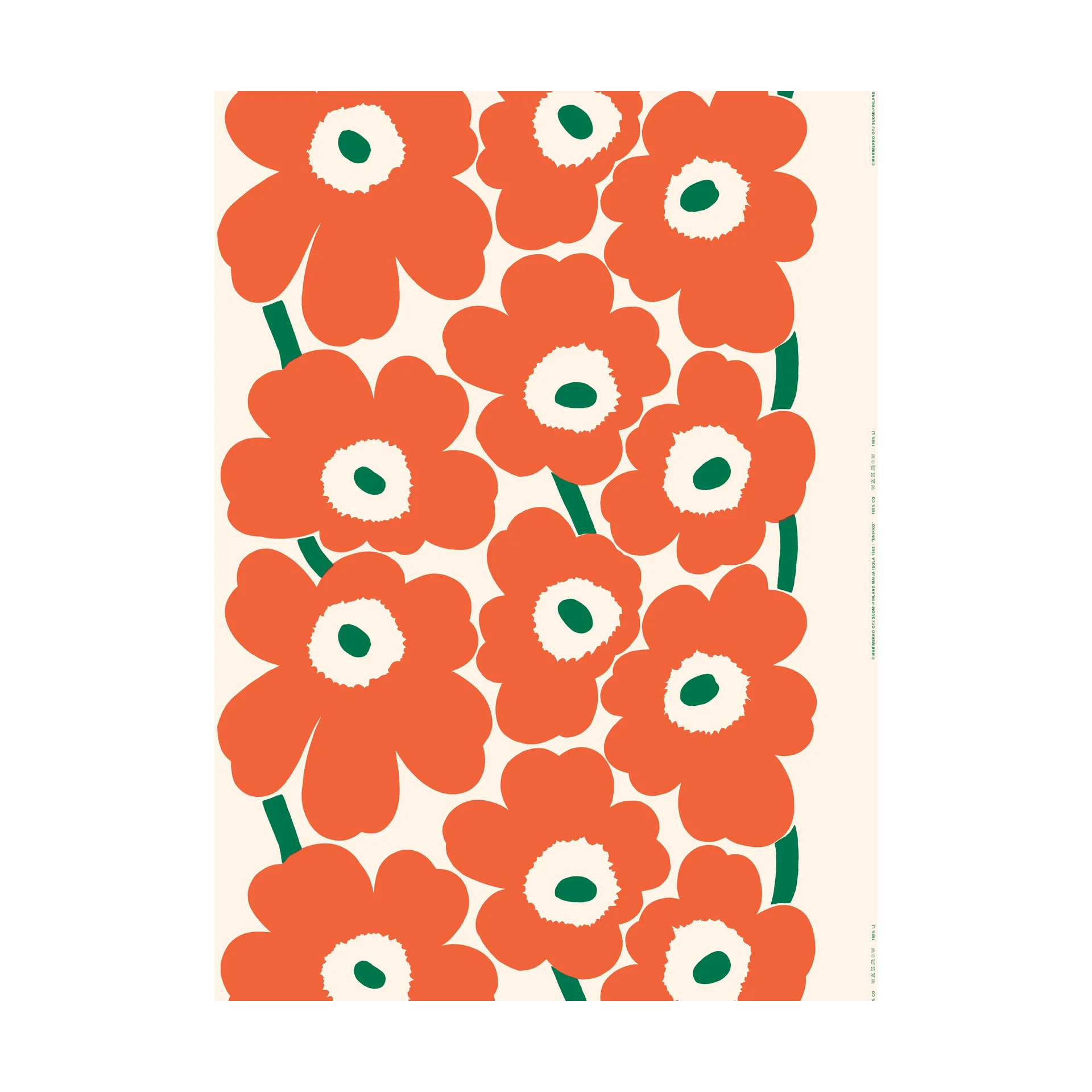 Tecido Unikko Outdoor, Off white-orange-green Marimekko