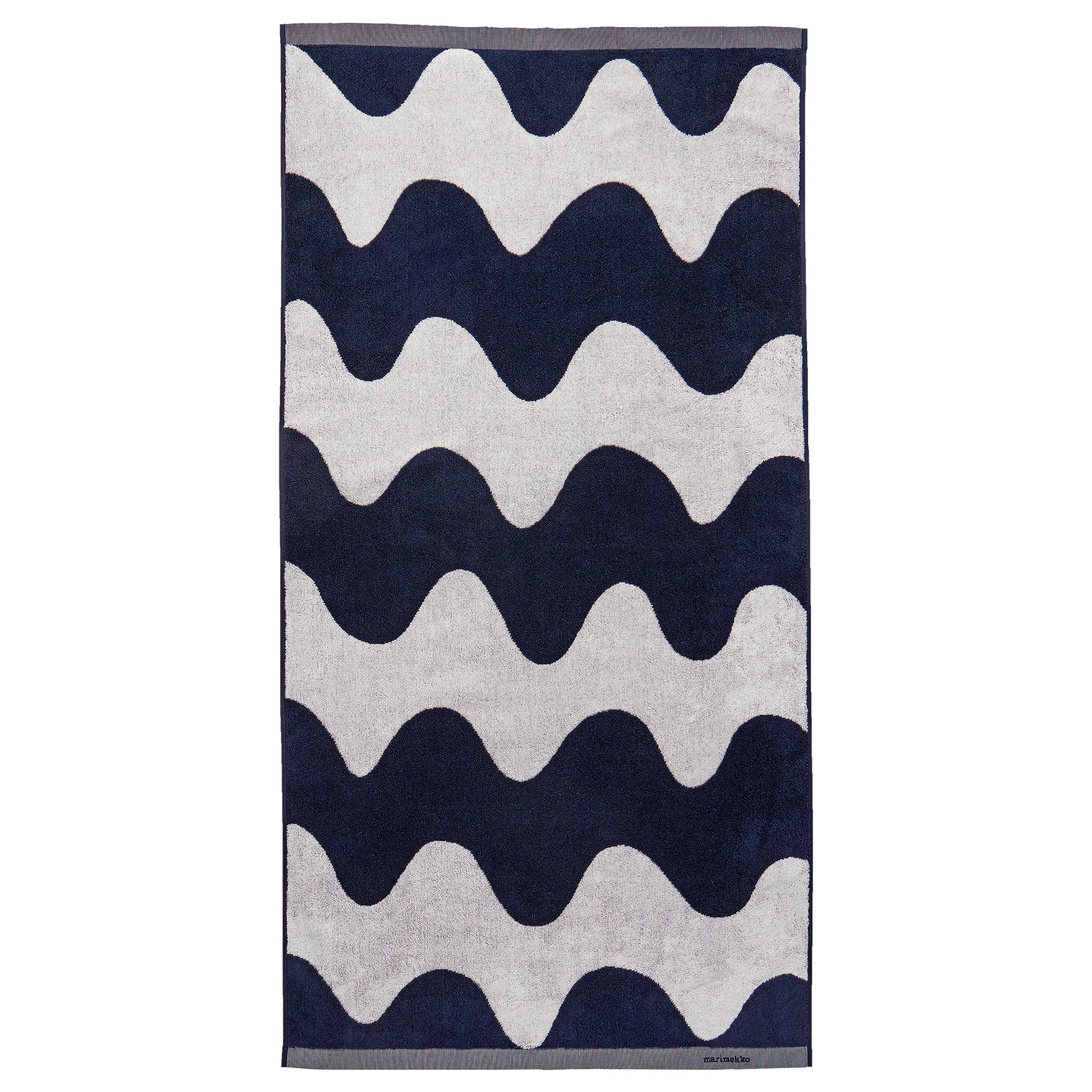 Toalha azul escuro-branco Lokki, 70x140 cm Marimekko