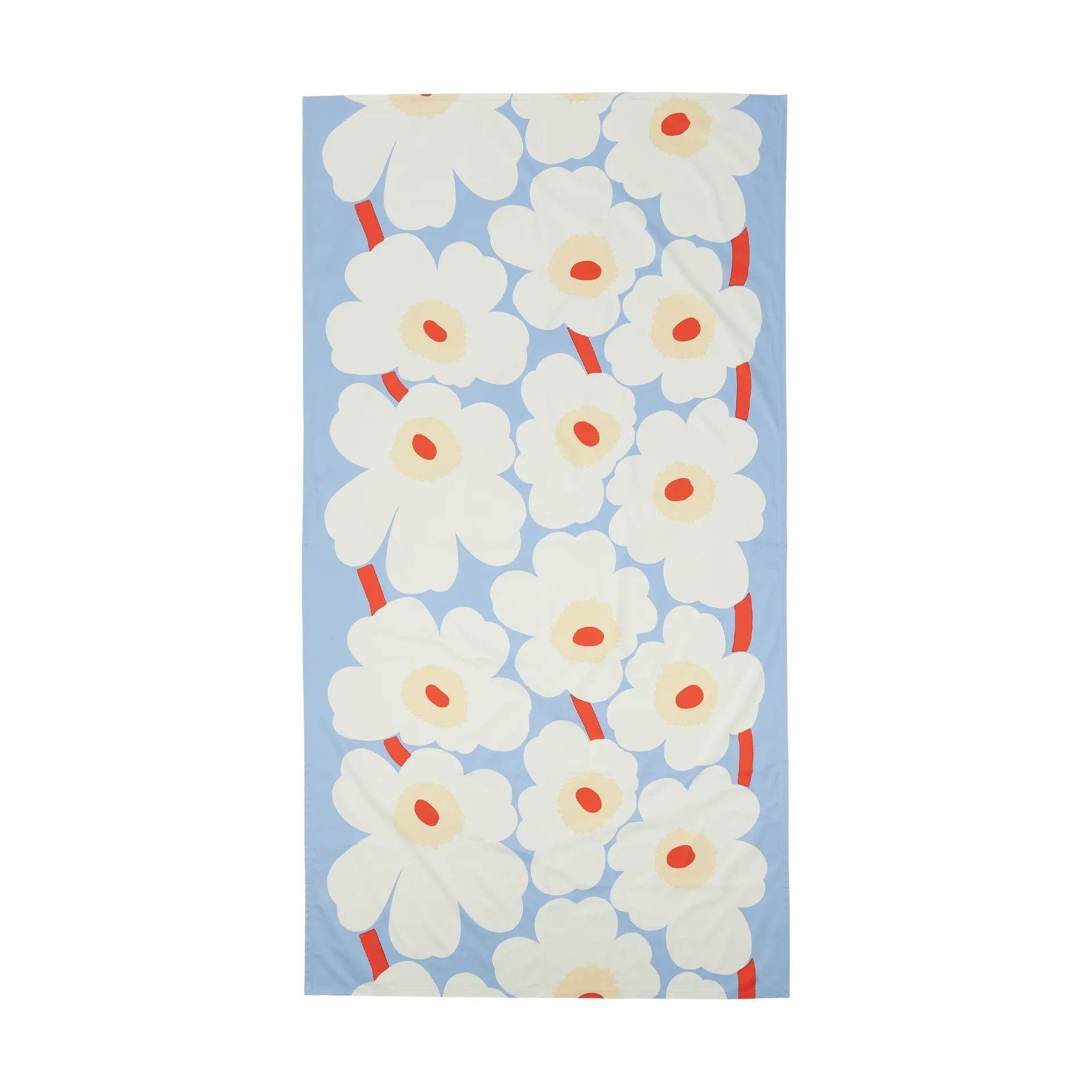 Toalha de mesa Unikko, Azul claro-off white-melão-laranja vermelho, 135x250 cm Marimekko