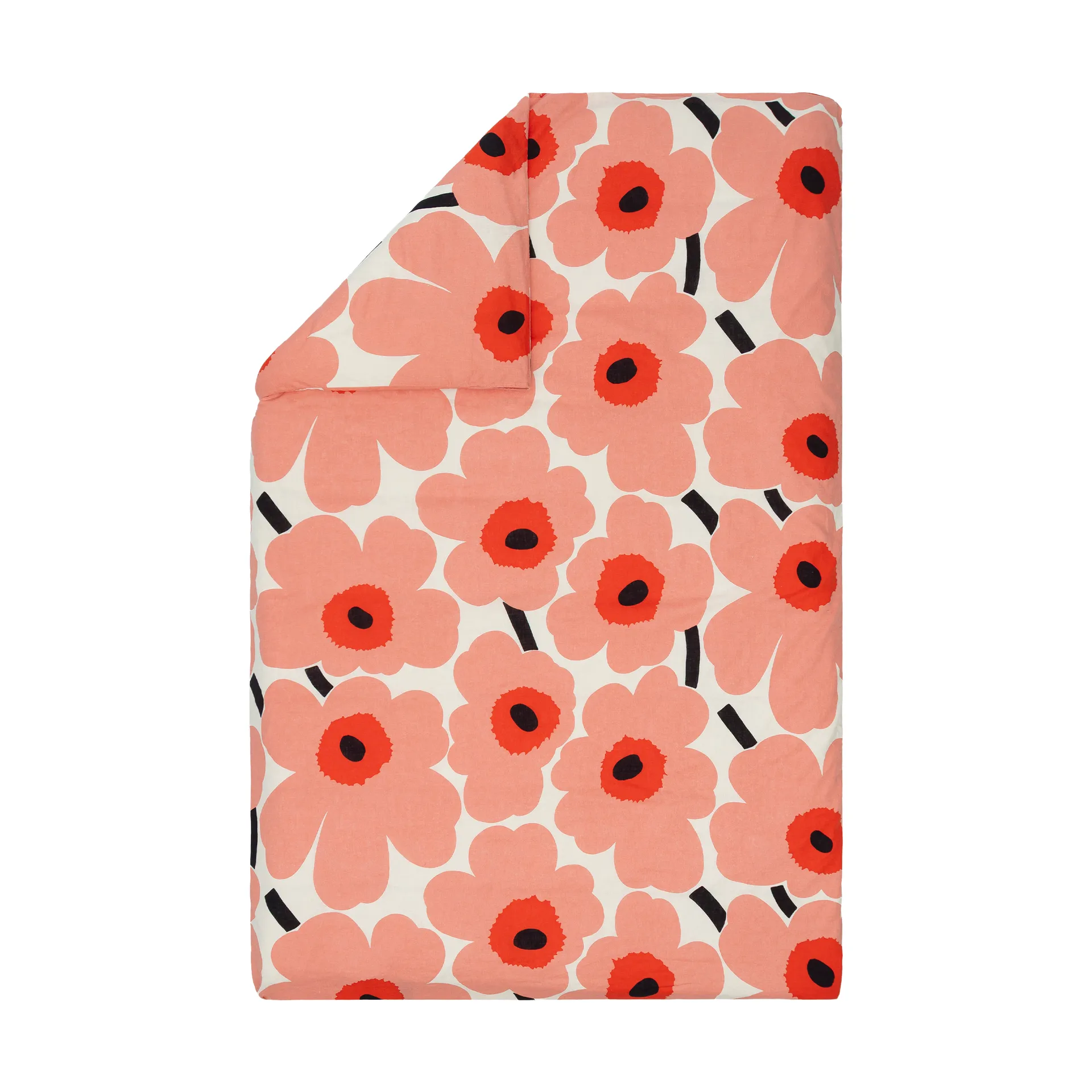 Unikko capa de edredão 150x210 cm, Off white–coral–vermelho laranja–carvão Marimekko