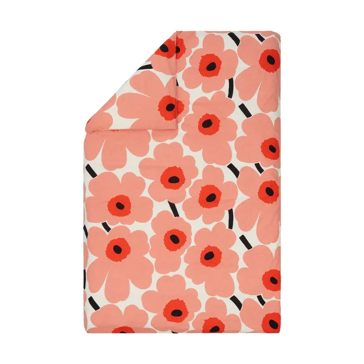 Unikko capa de edredão 150x210 cm - Off white–coral–vermelho laranja–carvão - Marimekko