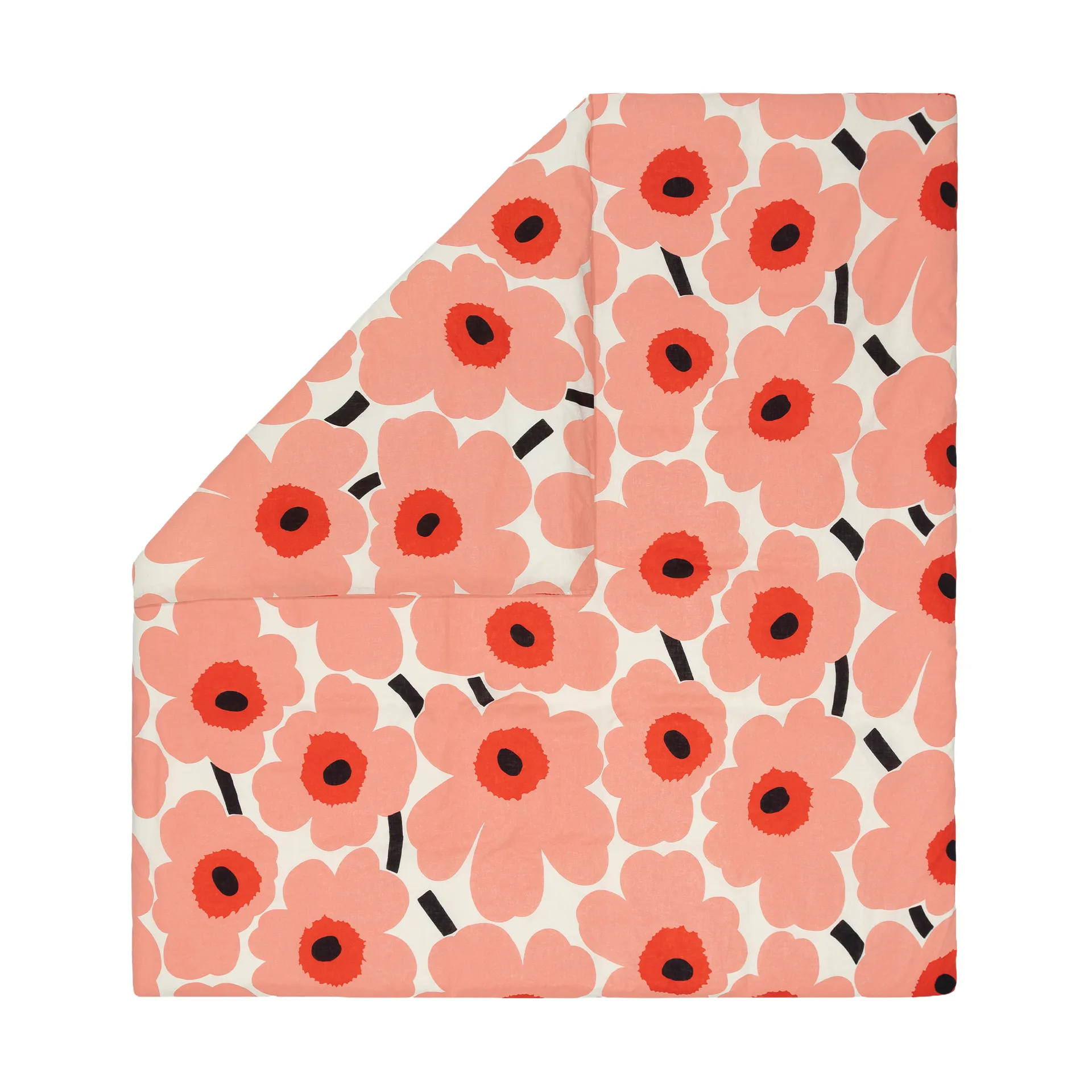 Unikko capa de edredão 220x240 cm, Off white–coral–vermelho laranja–carvão Marimekko