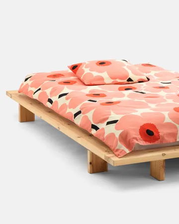 Unikko capa de edredão 220x240 cm - Off white–coral–vermelho laranja–carvão - Marimekko