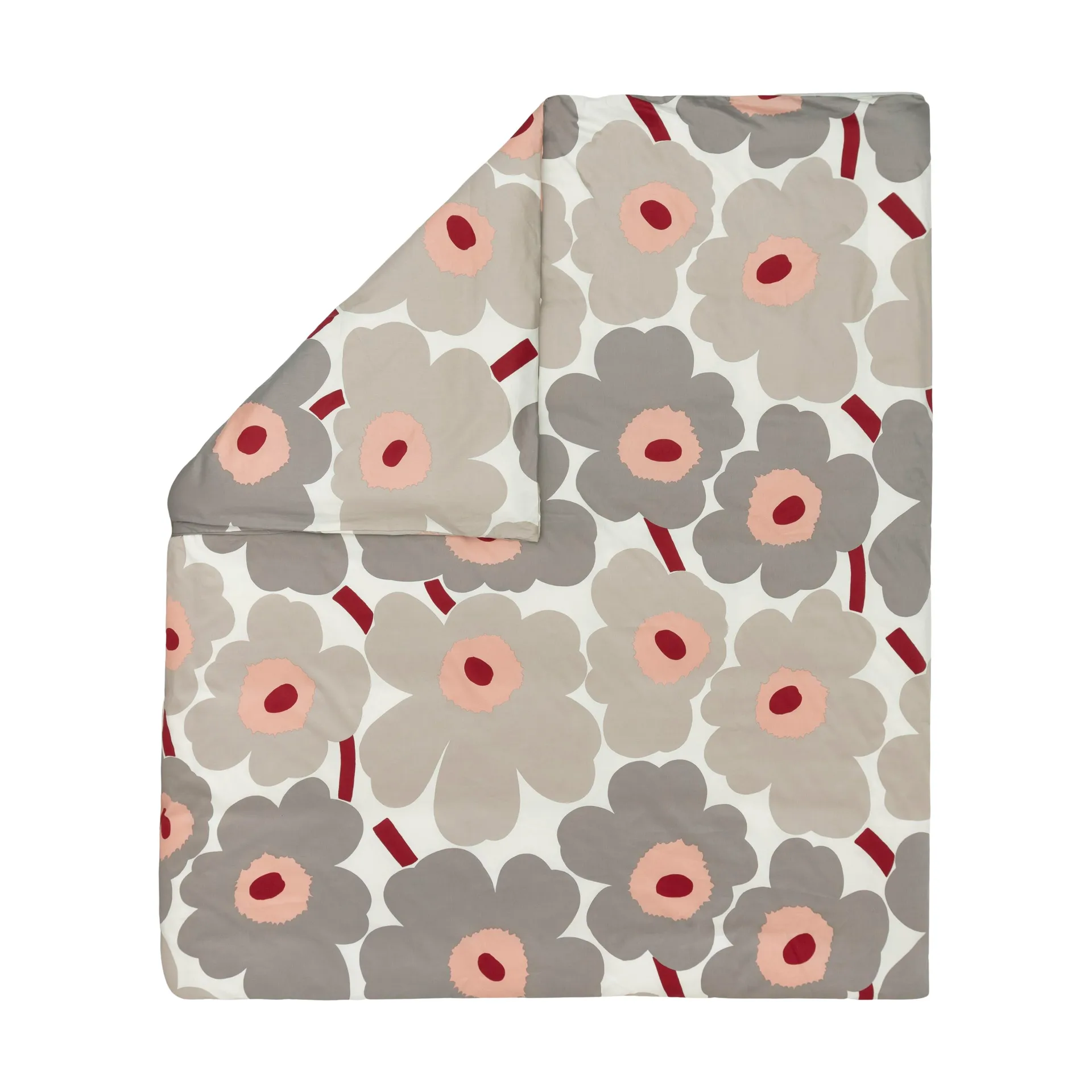 Unikko capa de edredom em cetim 240x220 cm, Off white-warm grey-pink Marimekko