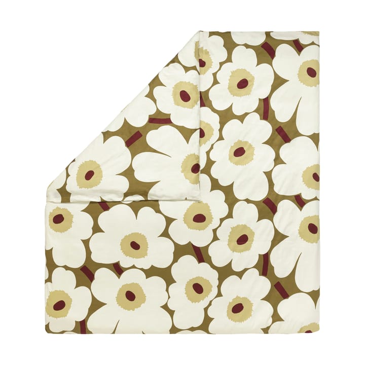 Unikko capa de edredom em cetim 240x220 cm - Verde ocre-creme - Marimekko