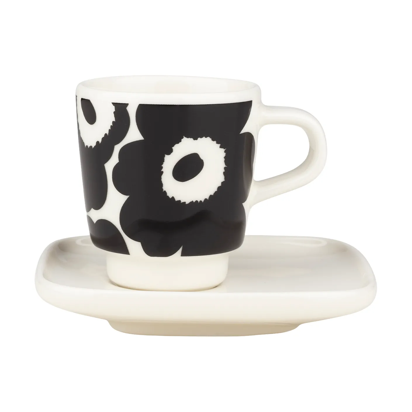 Unikko chávena de espresso com pires 2 peças, Preto-branco Marimekko