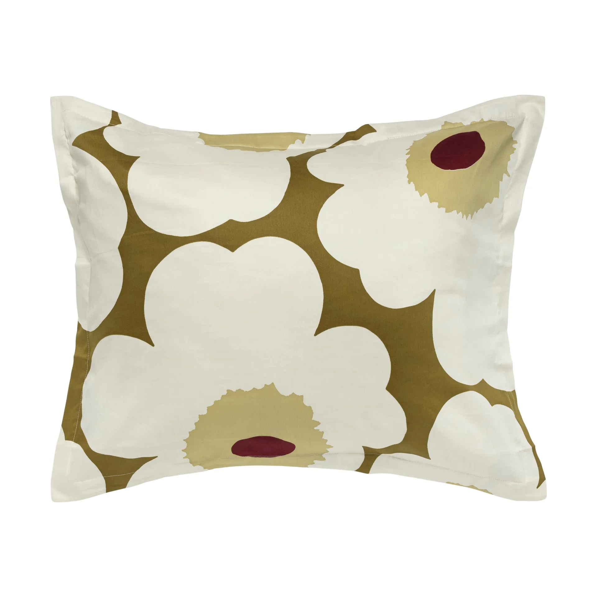 Unikko fronha de cetim 50x60 cm, Verde ocre-creme Marimekko