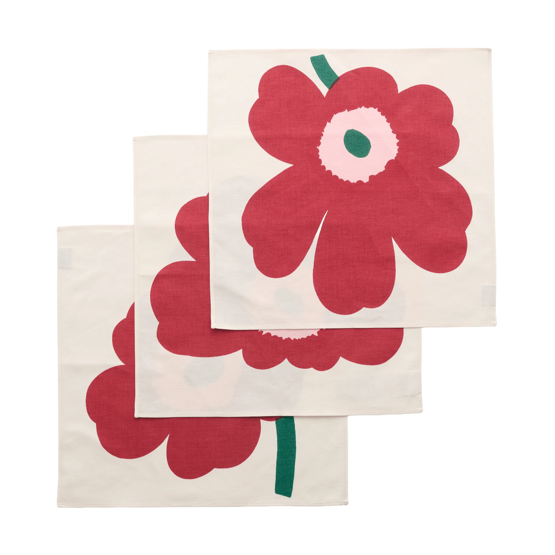 Unikko guardanapo de tecido, Off white-cranberry-rose, 45x45 cm, conjunto de 3 Marimekko