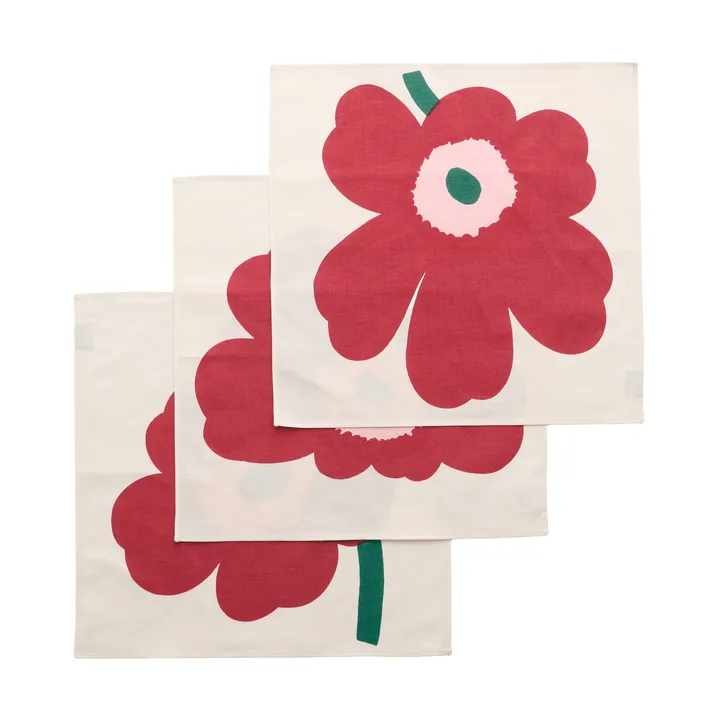 Unikko guardanapo de tecido - Off white-cranberry-rose, 45x45 cm, conjunto de 3 - Marimekko