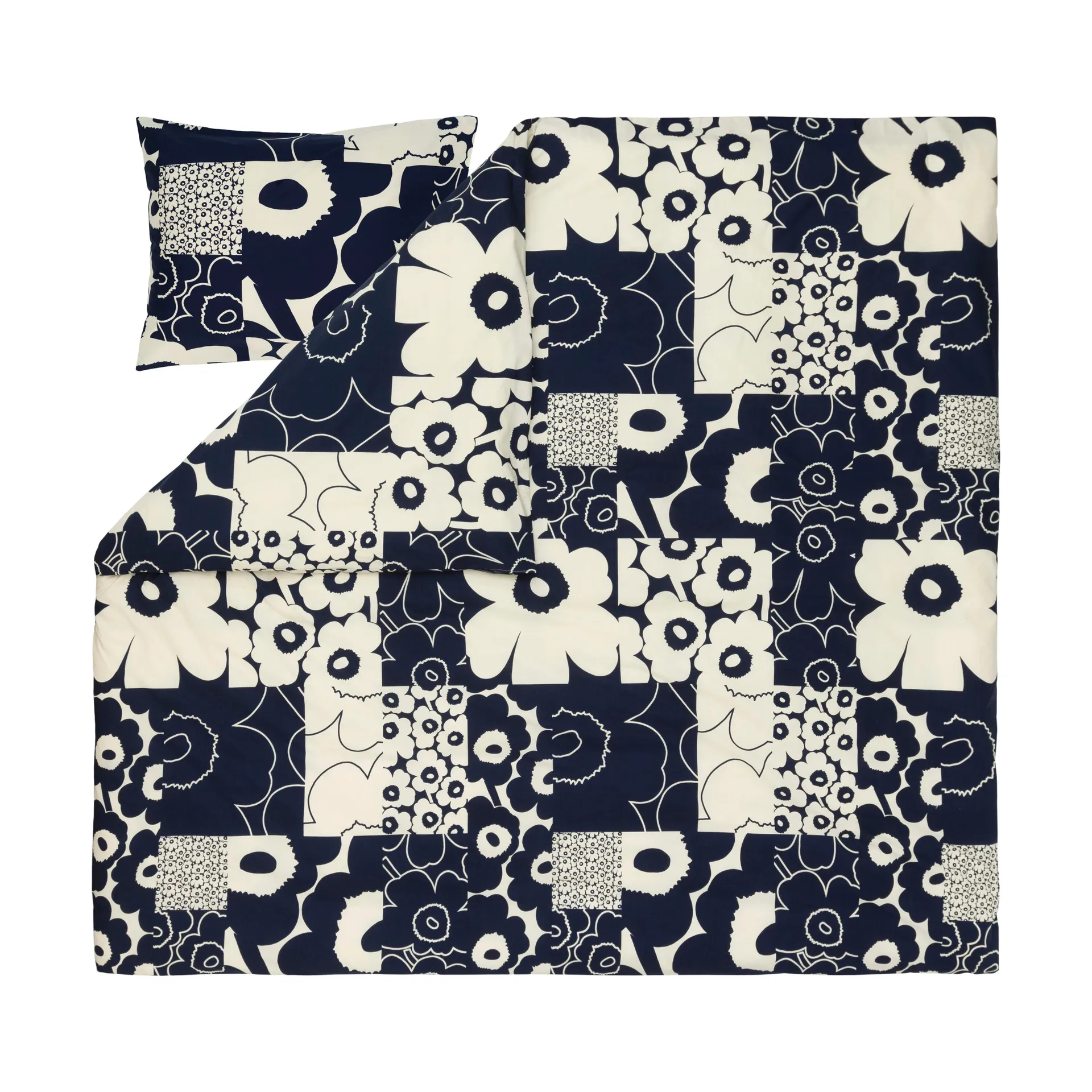 Unikko kollaasi conjunto de capa de edredão 240x220 cm, Off-white-dark blue Marimekko