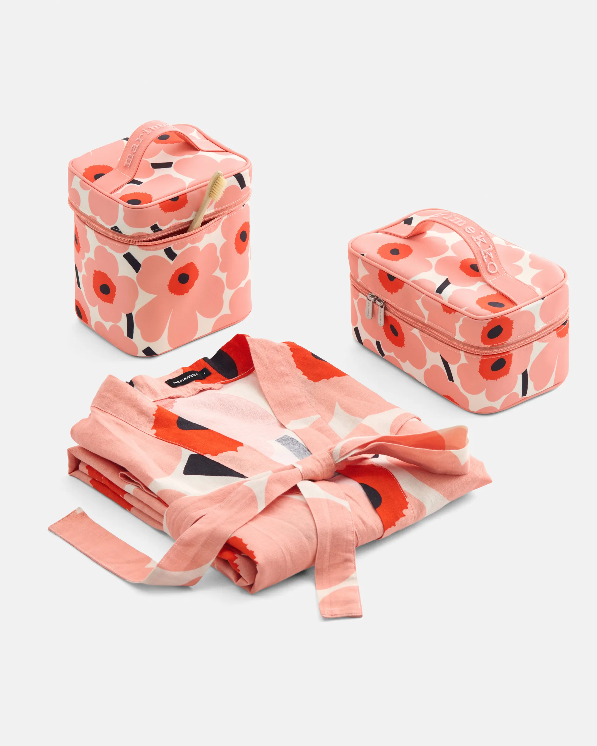 Unikko roupão de banho S/M, Off white–coral–vermelho laranja–carvão Marimekko
