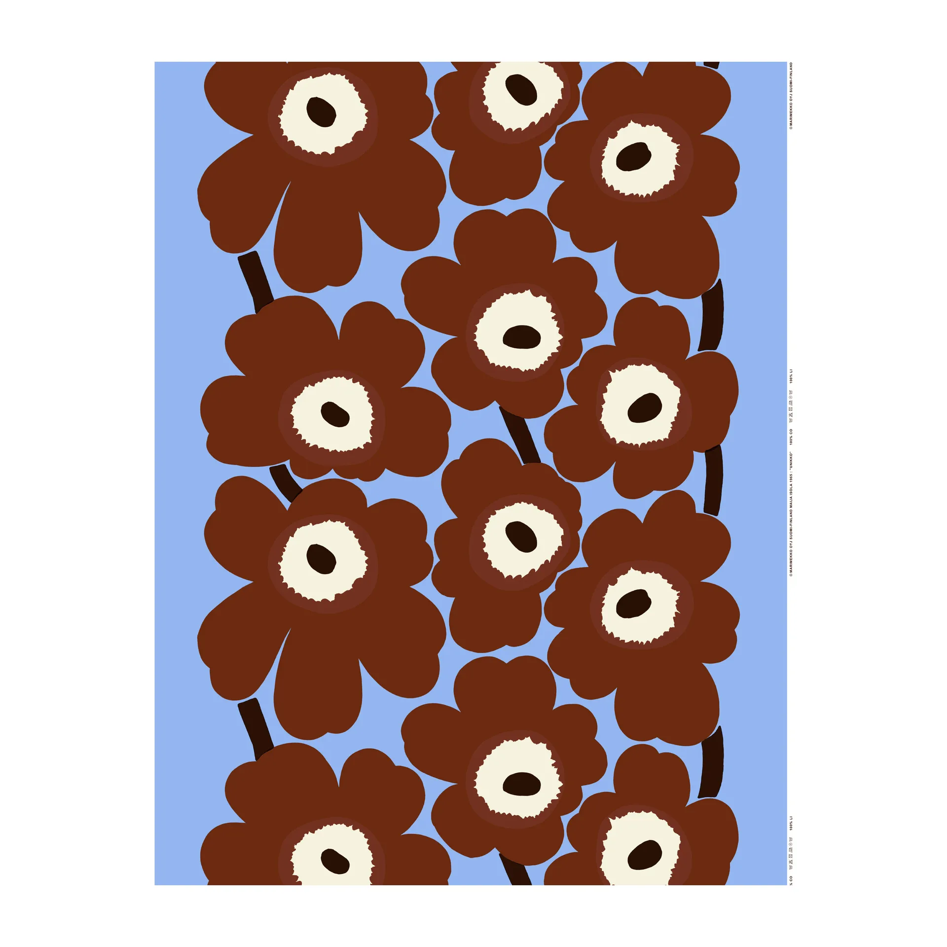 Unikko tecido, Azul claro-marrom-branco natural Marimekko