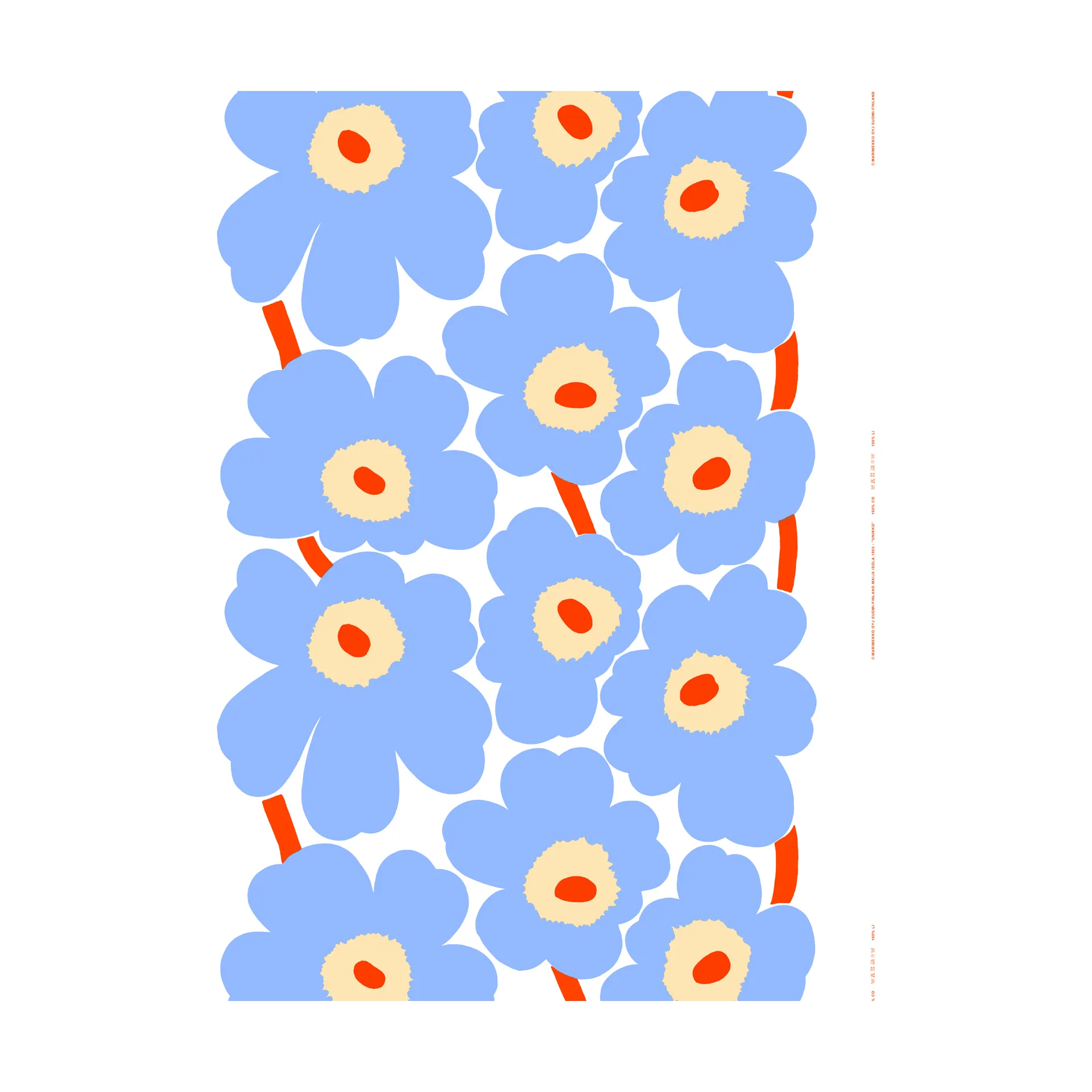 Unikko tecido, Natural white-light blue-orange Marimekko