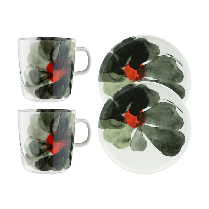 Valssi conjunto de pequeno-almoço 4 peças - Branco-verde floresta-vermelho tomate - Marimekko