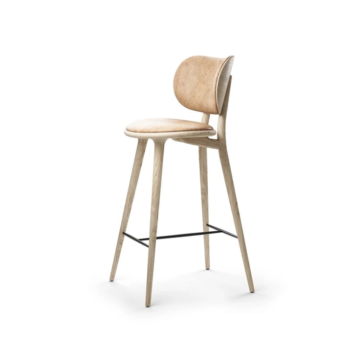 Cadeira bar baixa Mater High Stool Backrest  - couro natural, estrutura carvalho mate lacado  - Mater