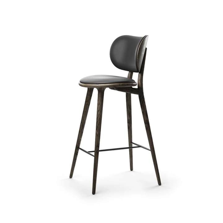 Cadeira bar baixa Mater High Stool Backrest  - couro preto, estrutura carvalho cinzento  - Mater