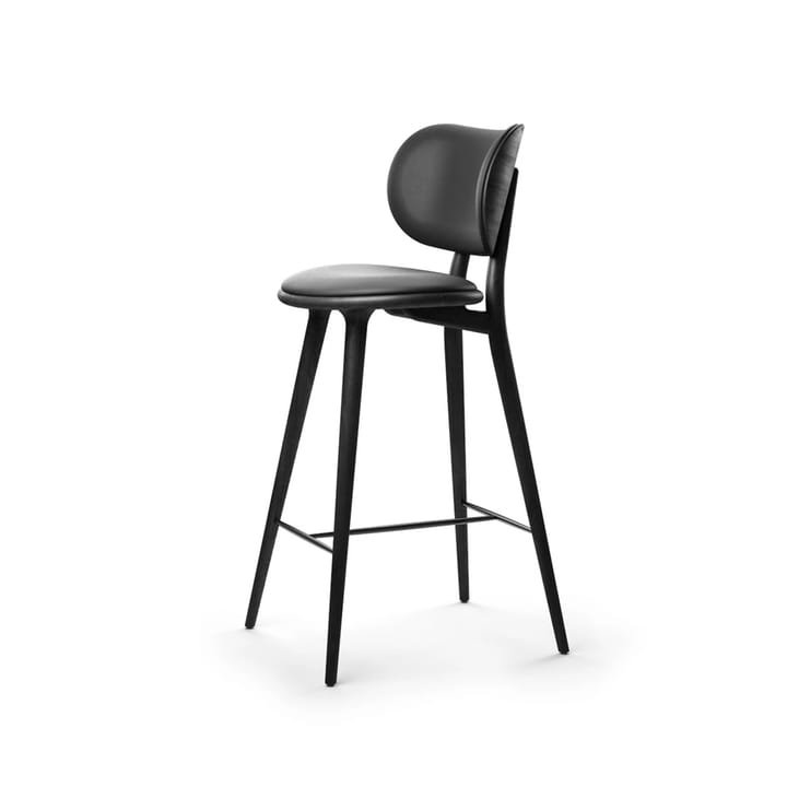 Cadeira bar baixa Mater High Stool Backrest  - Couro preto, estrutura pernas madeira preta - Mater