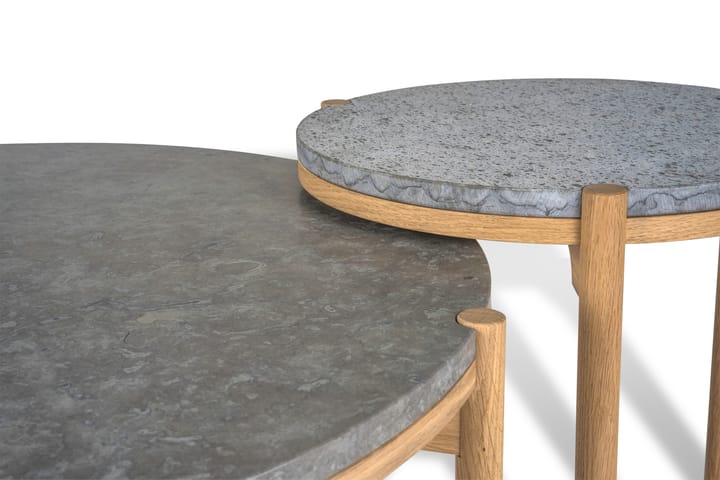 Dondo Mesa de centro em carvalho pigmentado branco Ø80 cm, Lapiado calcário Mavis