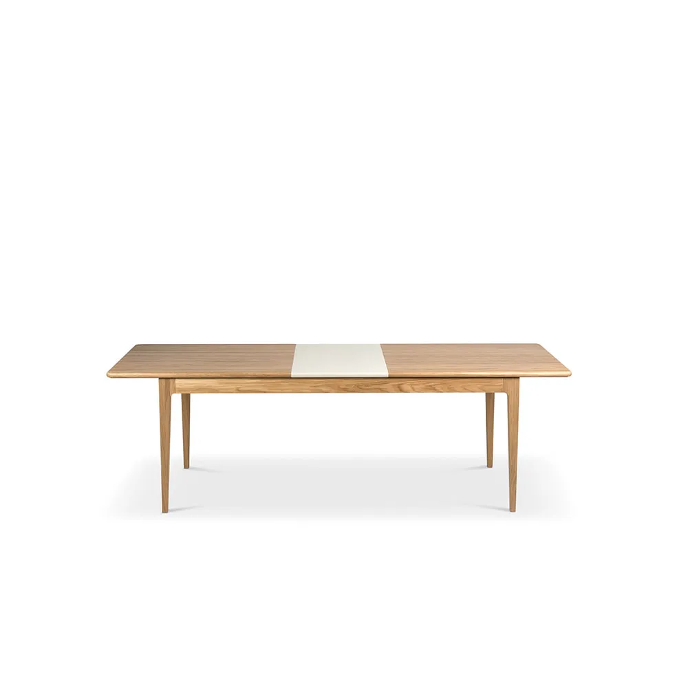 Höllviken mesa de jantar, Carvalho branco pigmentado verniz mate-1 extensão-bege MDF á 50 cm Mavis