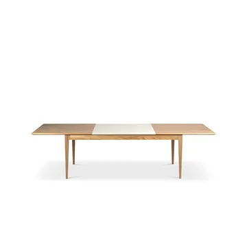 Höllviken mesa de jantar - carvalho com verniz mate branco pigmentado, 2 extensões, MDF bege de 50 cm - Mavis