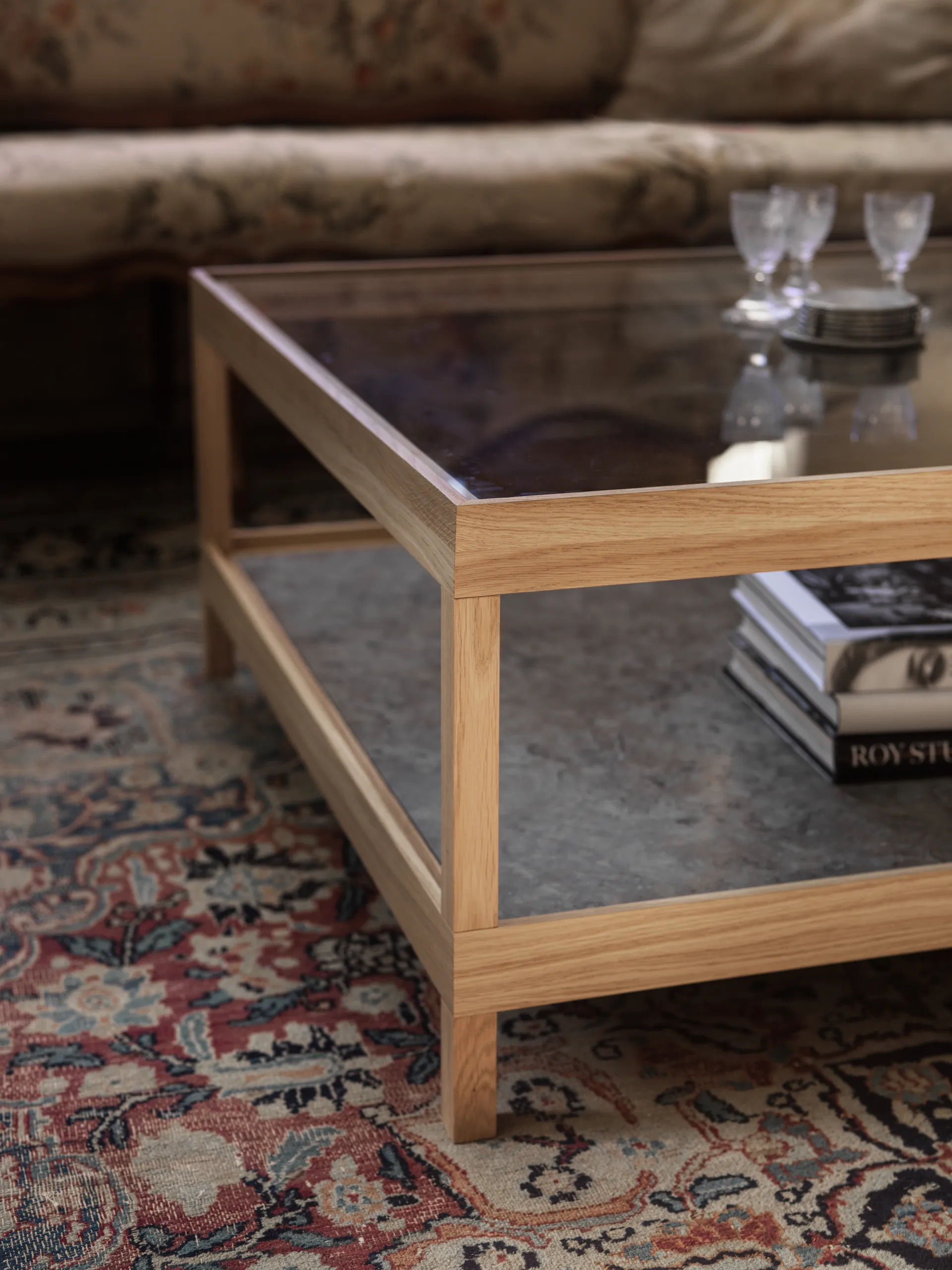 Ima mesa de centro 90x90 cm, Carvalho branco laqueado fosco, calcário Mavis