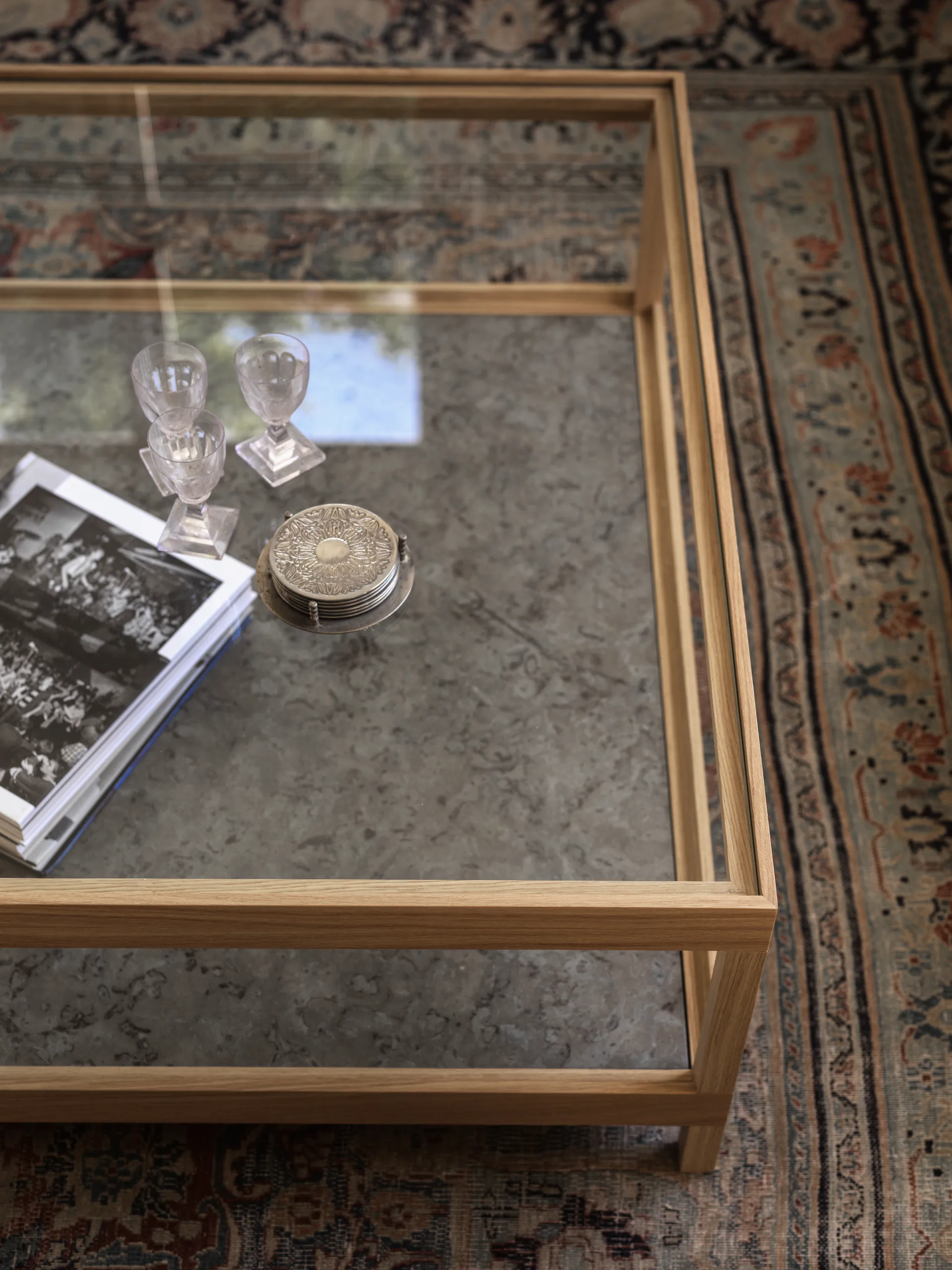 Ima mesa de centro 90x90 cm, Carvalho branco laqueado fosco, calcário Mavis