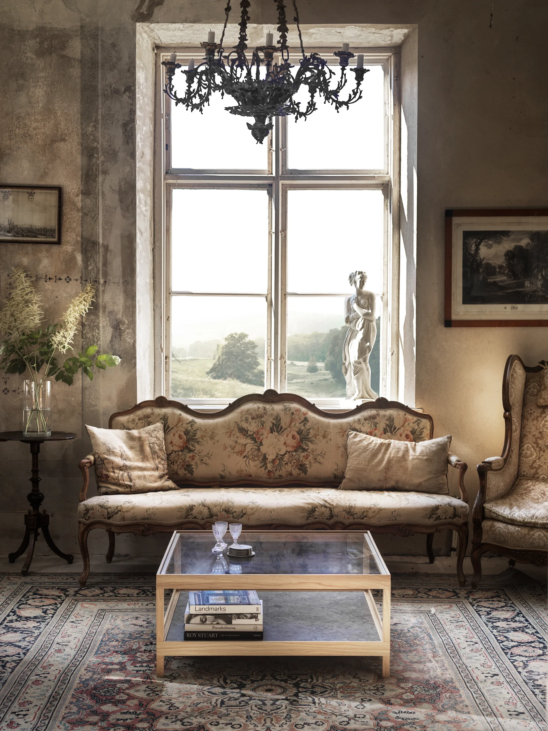 Ima mesa de centro 90x90 cm, Carvalho branco laqueado fosco, calcário Mavis