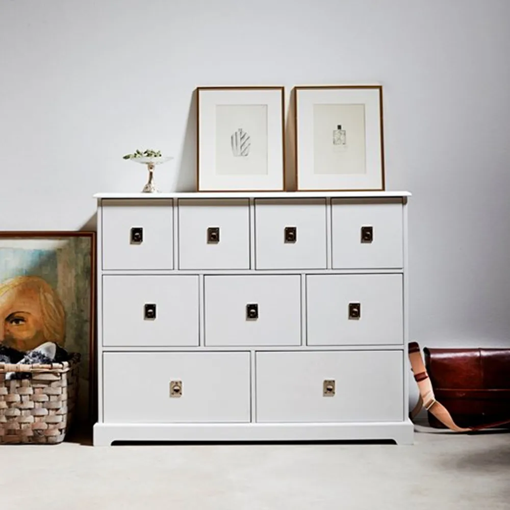 Smögen cómoda, branco, 9 gavetas, cromado Mavis