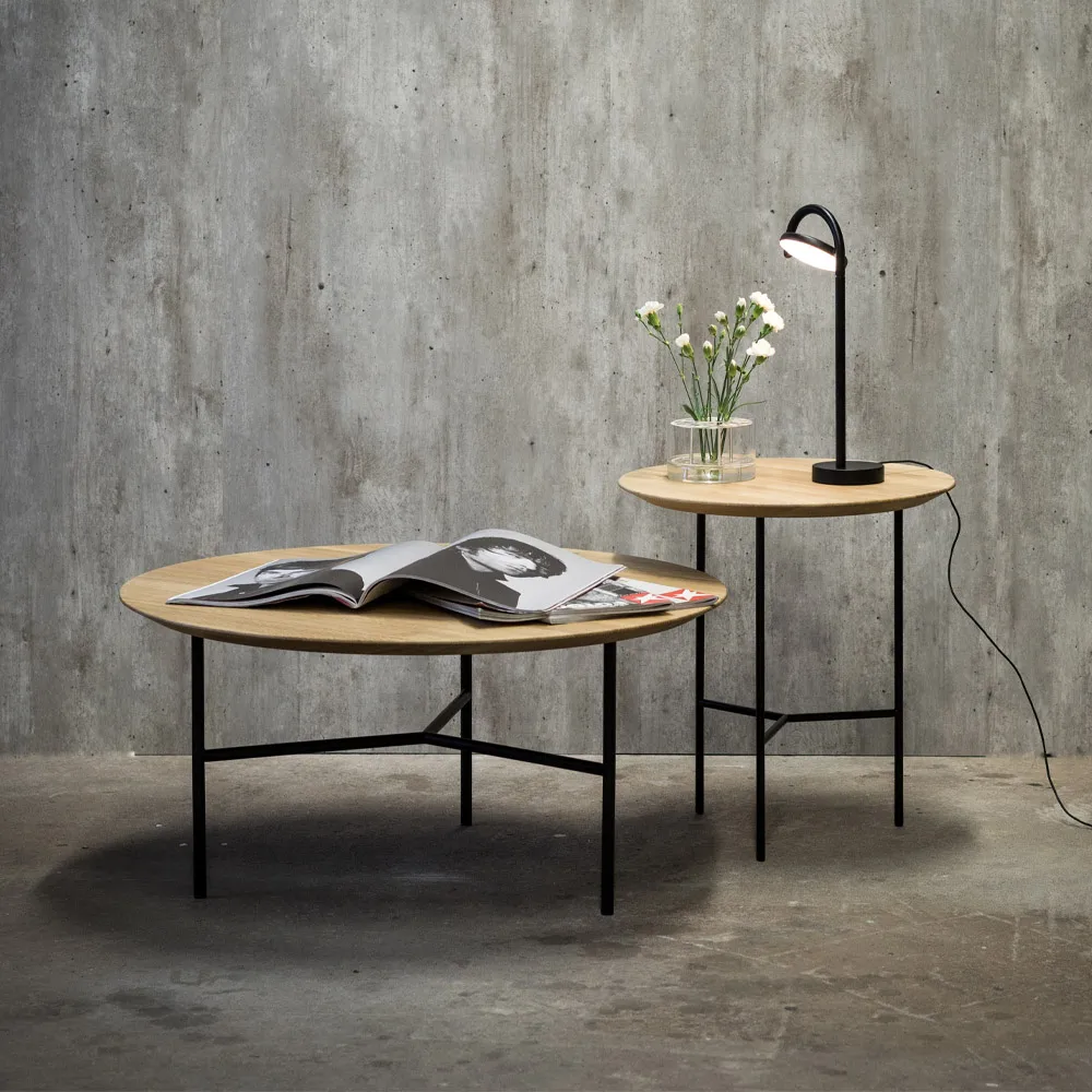 Tribeca mesa de centro, carvalho sabão rústico, pernas pretas, Ø110 Mavis