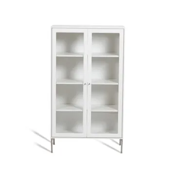 Volt vitrina 130 cm branco lacado - Detalhes em aço inoxidável - Mavis